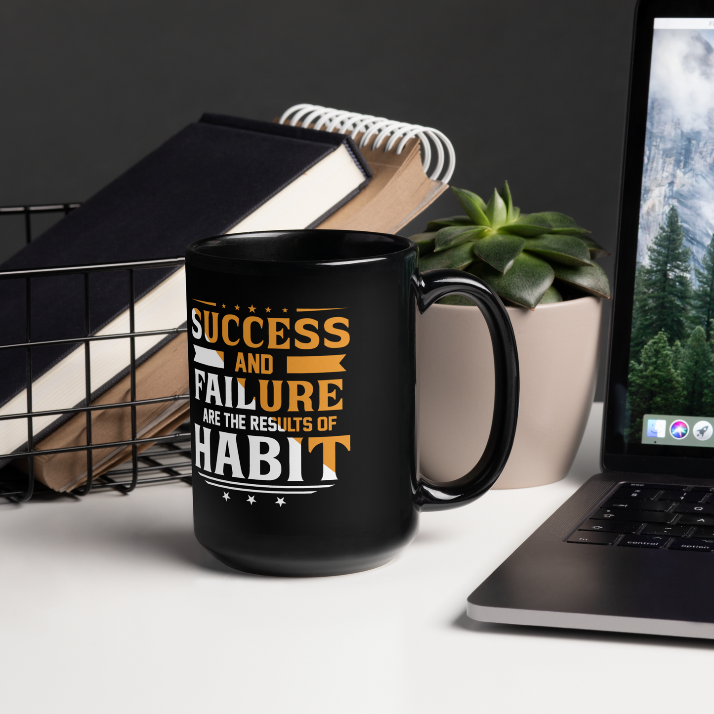 Success and Failure are the Result of Habit Black Glossy Mug